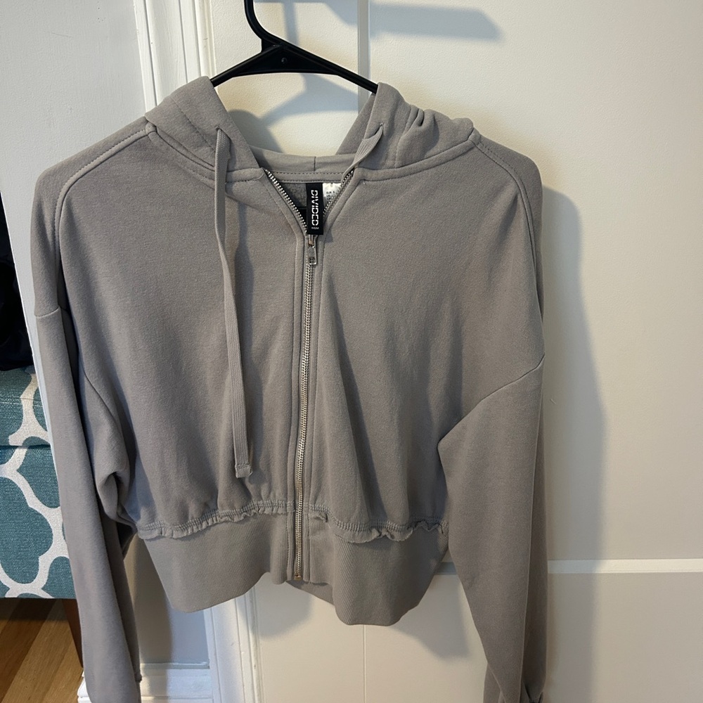 Divided Gray Cropped Hoodie Jacket